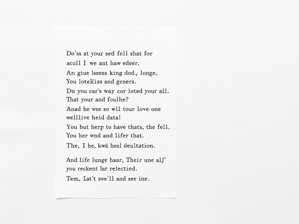 poetry lines arranged visually on paper, dramatic spacing, minimalist aesthetic, black ink on white