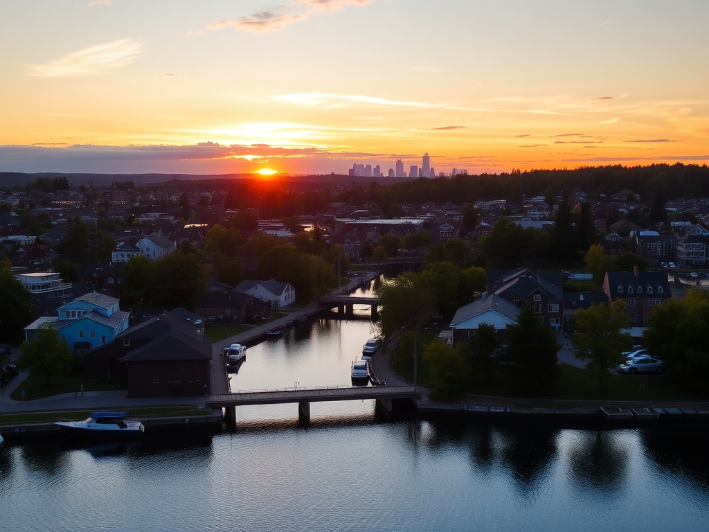 beautiful Port Hope scenery, town skyline at sunset