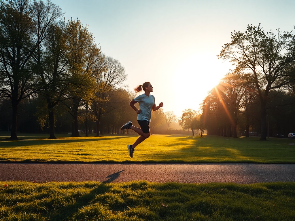 person jogging in a serene park during the morning