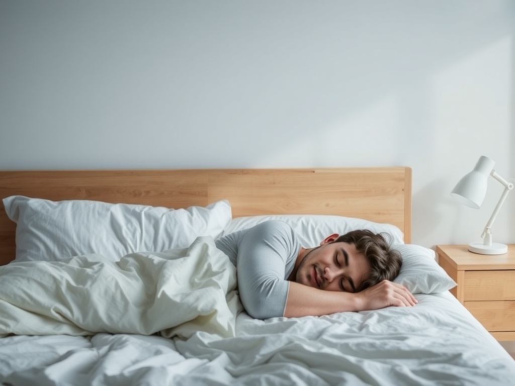 person sleeping peacefully in a calm bedroom