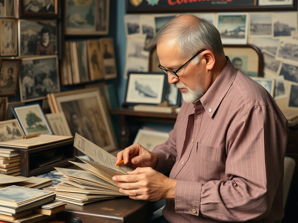 postcard collector researching history of postcards