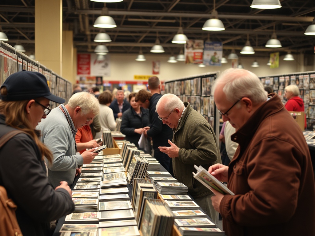 postcard collectors at a vintage postcard show