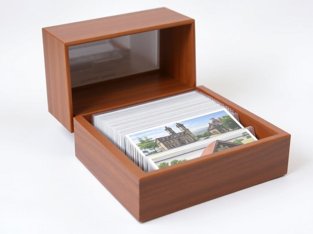 postcard storage box and protective sleeves