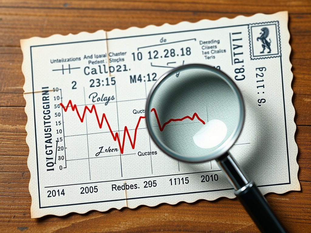 postcard value analysis with magnifying glass