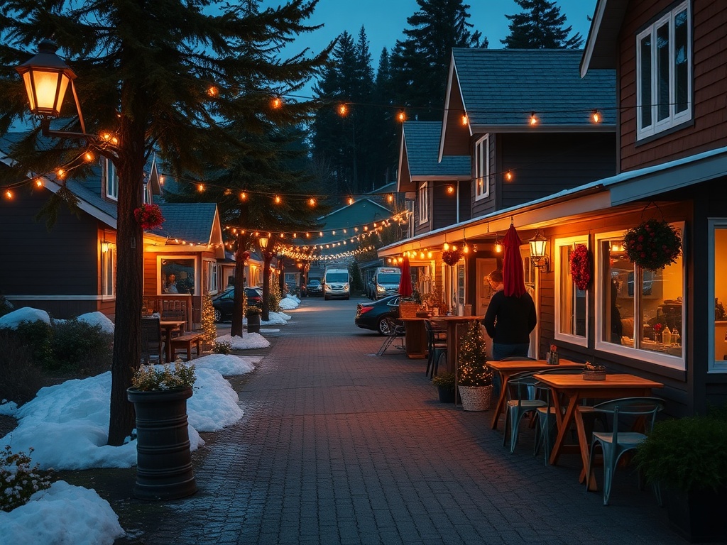 cozy evening setting in Powell River with warm lights and relaxed local atmosphere