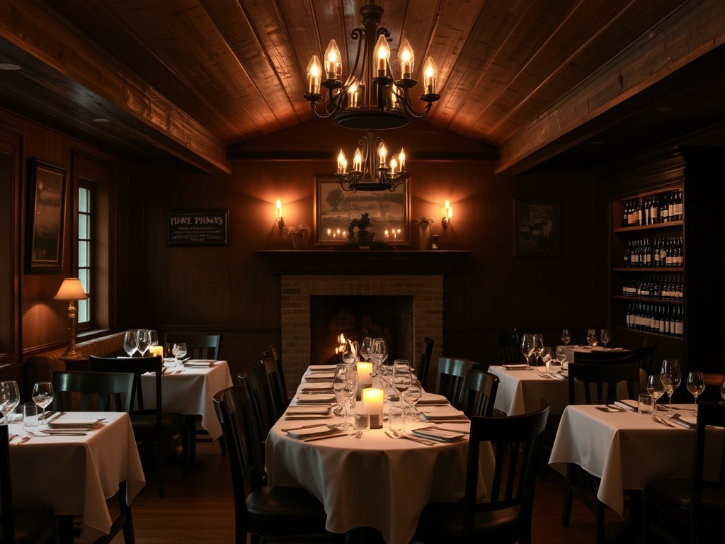 intimate Prince Edward County dining room with candlelight wood interior and local wine