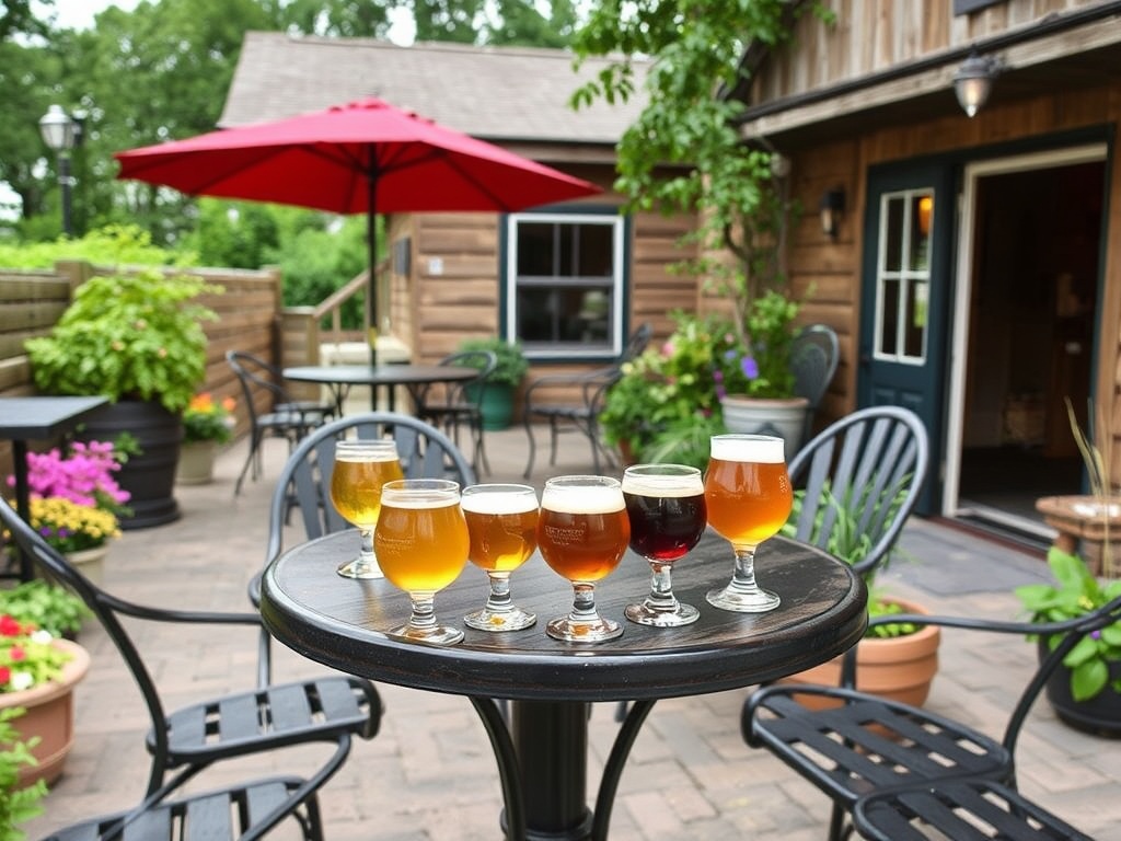 Prince Edward County small brewery patio with relaxed atmosphere and tasting flights