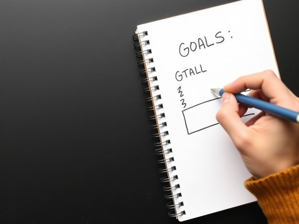 A person writing goals on a notepad