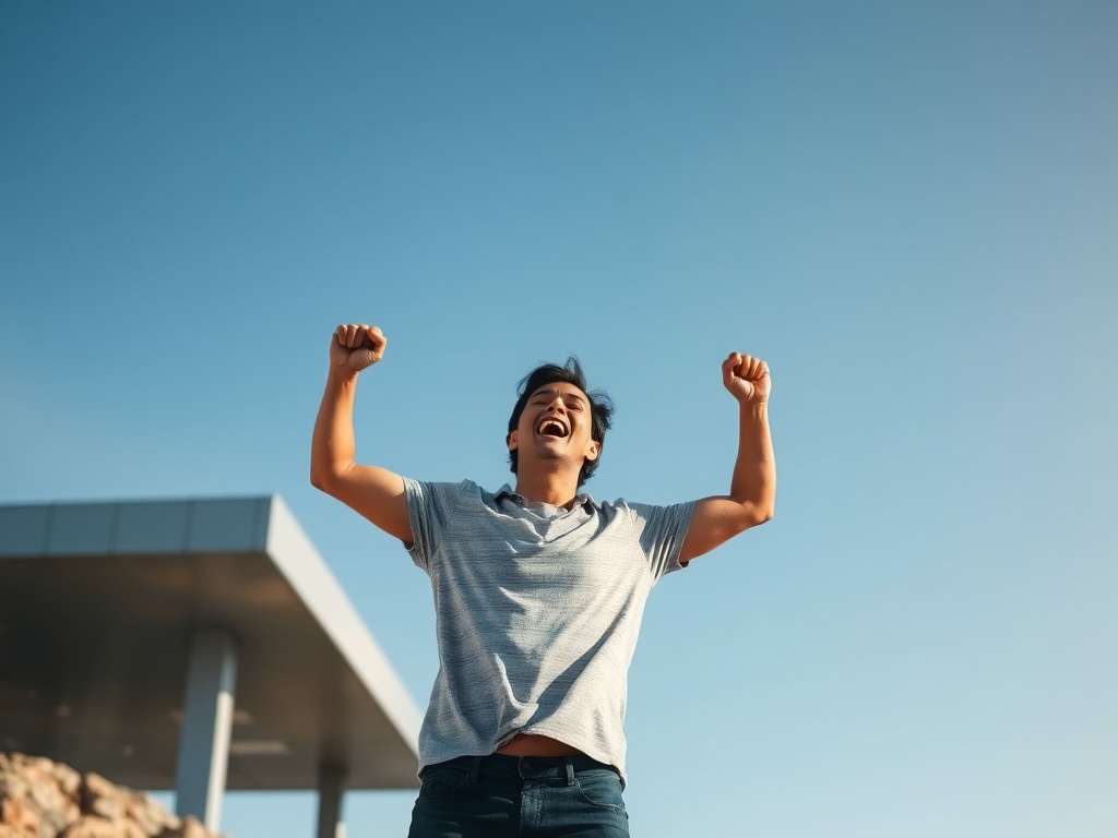A person celebrating a milestone with a small victory dance or a raised fist in celebration