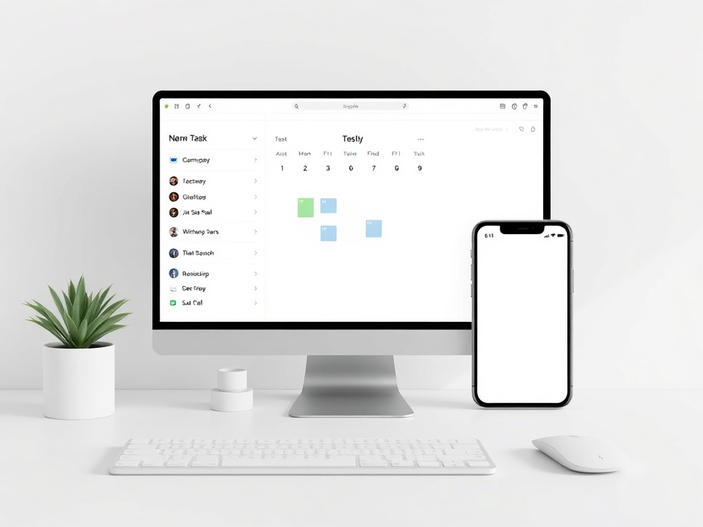 minimal digital workspace with a task app, calendar, and notes app neatly arranged