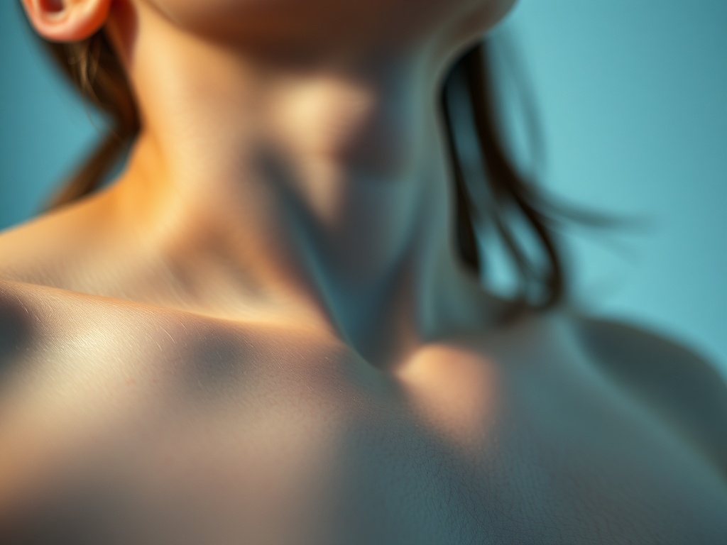 close-up of calm breathing, chest rising and falling, soft lighting, serene mood