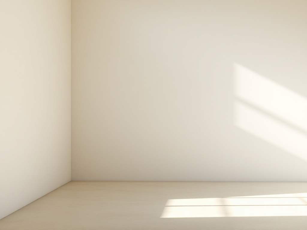 quiet minimalist room with soft shadows and empty space, peaceful silence atmosphere