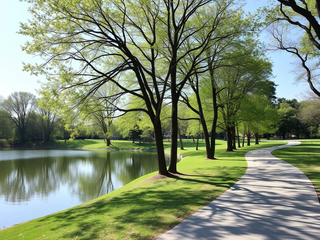 a scenic park in Quinte West with trees, pathways, and a calm lake