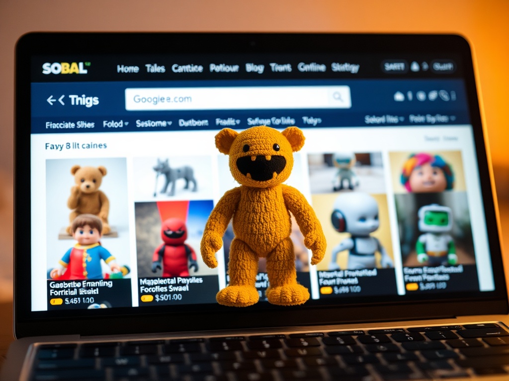 online marketplace screen showing mixed toy listings with one standout rare item highlighted subtly