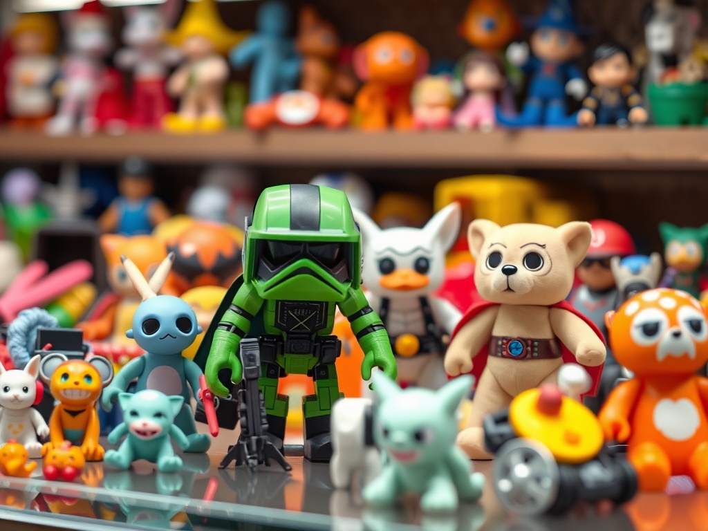 vivid description of an online marketplace with collectible toys