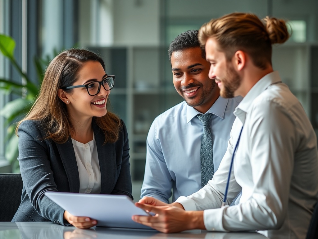 A mentor guiding a young professional in a career setting