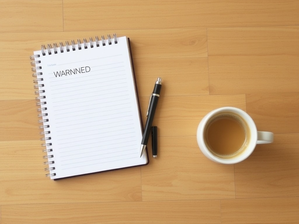 simple weekend planning scene with notebook, pen, and coffee on wooden table