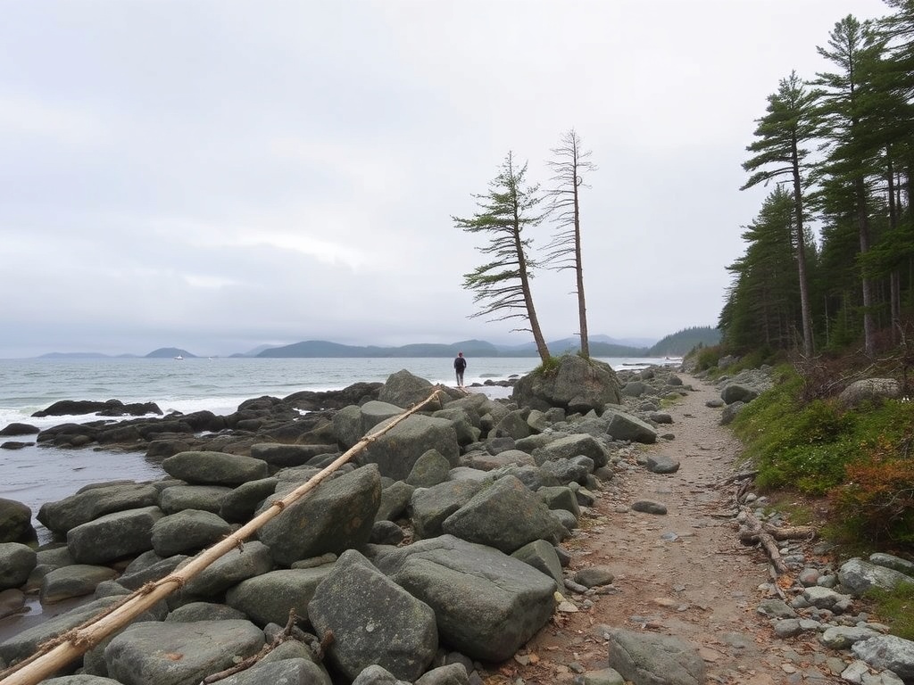 Parc national du Bic trail coastal rocks wind trees Quebec dramatic shoreline