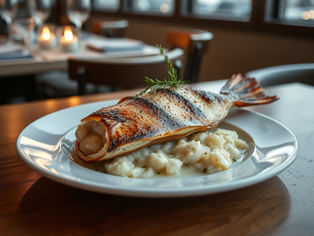 Rimouski restaurant seafood dish close up natural lighting simple plating authentic feel