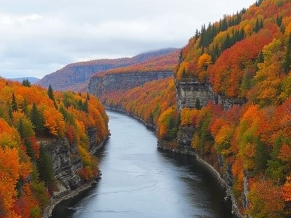 fall foliage rivere du loup river cliffs colorful trees autumn quebec scenic
