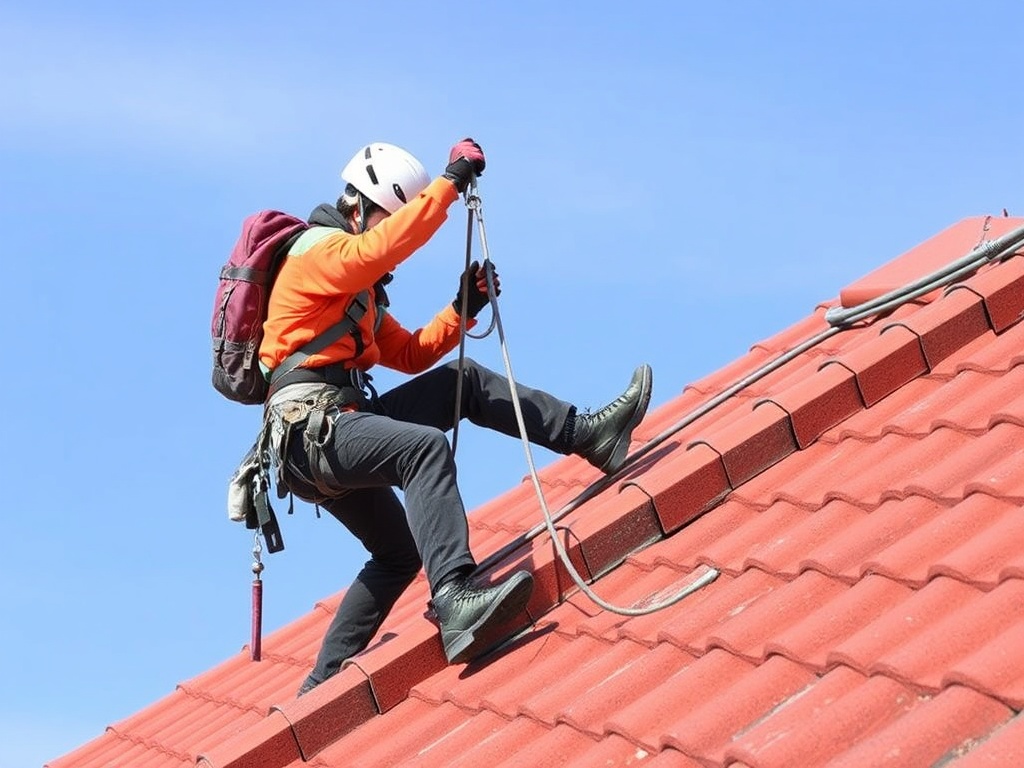 climber demonstrating toe hook maneuver on horizontal roof climb