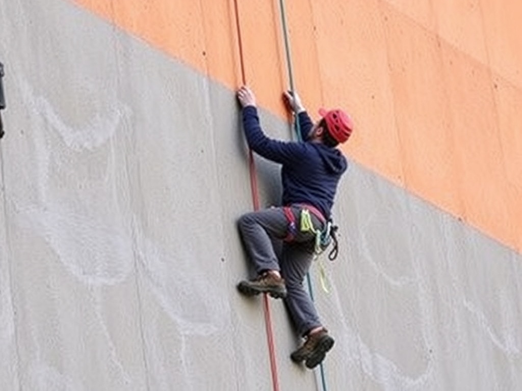 climber executing lock-off on vertical wall