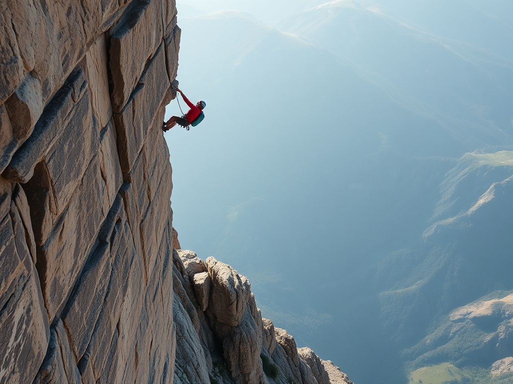 climber mantling onto ledge at the top of a cliff