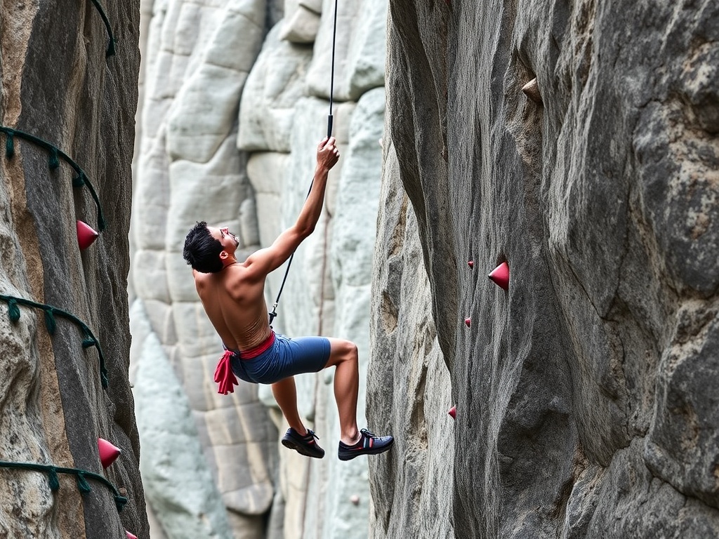 climber performing dynamic dyno between two holds