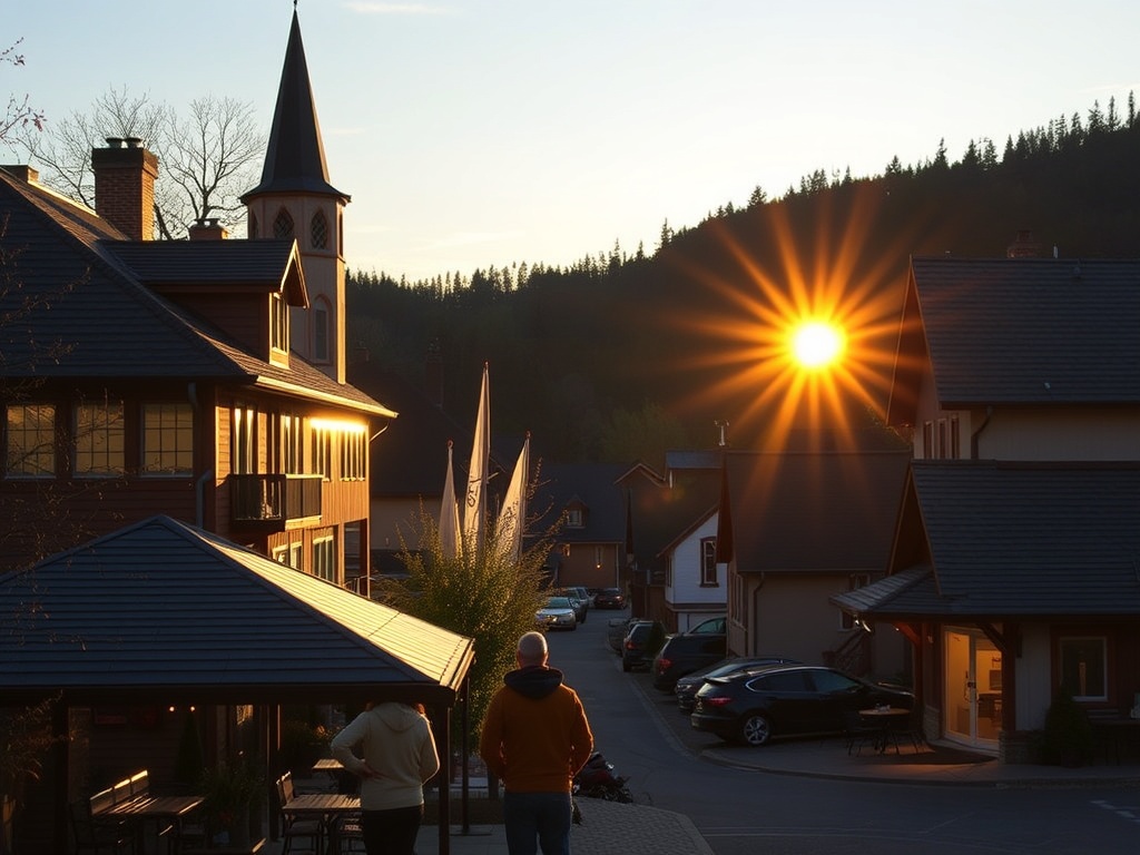 Saint-Sauveur golden hour with warm light and relaxed village atmosphere