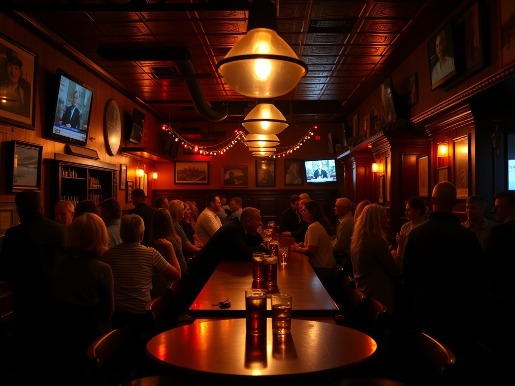 evening bar or pub Sault Ste Marie cozy atmosphere dim lighting local crowd relaxed vibe