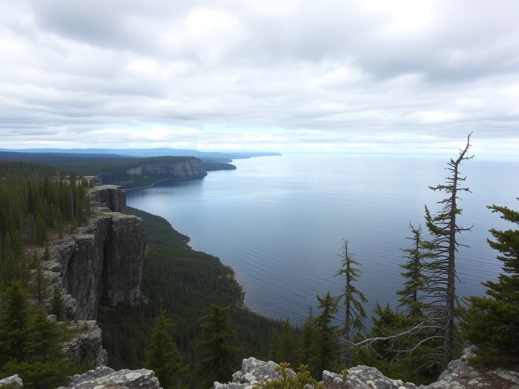 Lake Superior rugged shoreline cliffs forest hiking trail Northern Ontario dramatic scenery