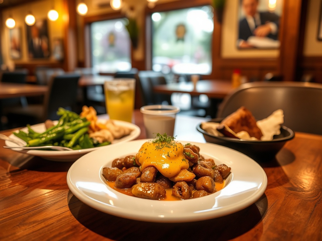 local restaurant meal northern ontario comfort food plating cozy atmosphere warm lighting