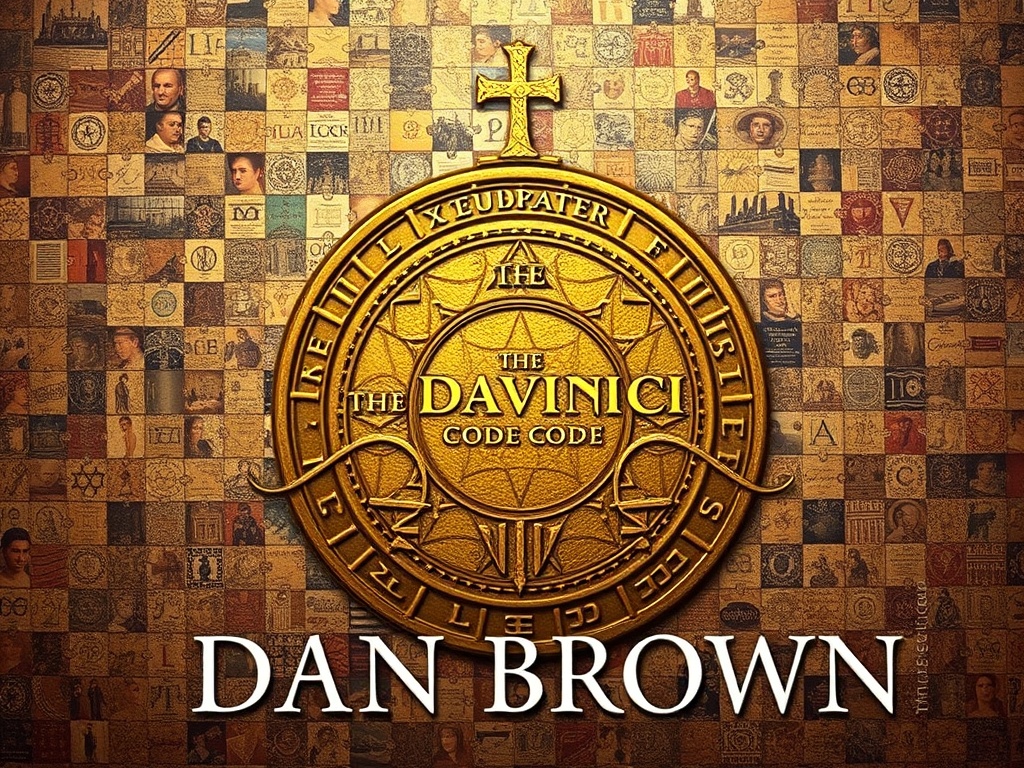 The Da Vinci Code signed by Dan Brown with puzzle and mystery-themed background