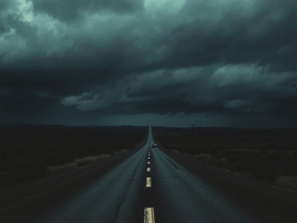 The Road signed by Cormac McCarthy with dark, post-apocalyptic background