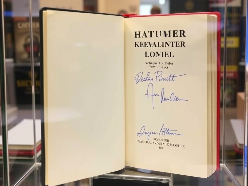 A rare signed first edition of a classic novel, displayed in a protective case