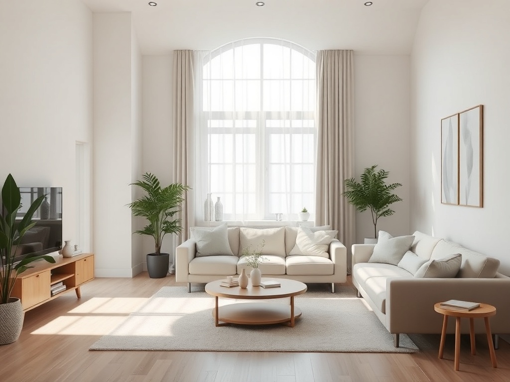 calm minimalist living space with soft natural light, no clutter, neutral tones, peaceful atmosphere