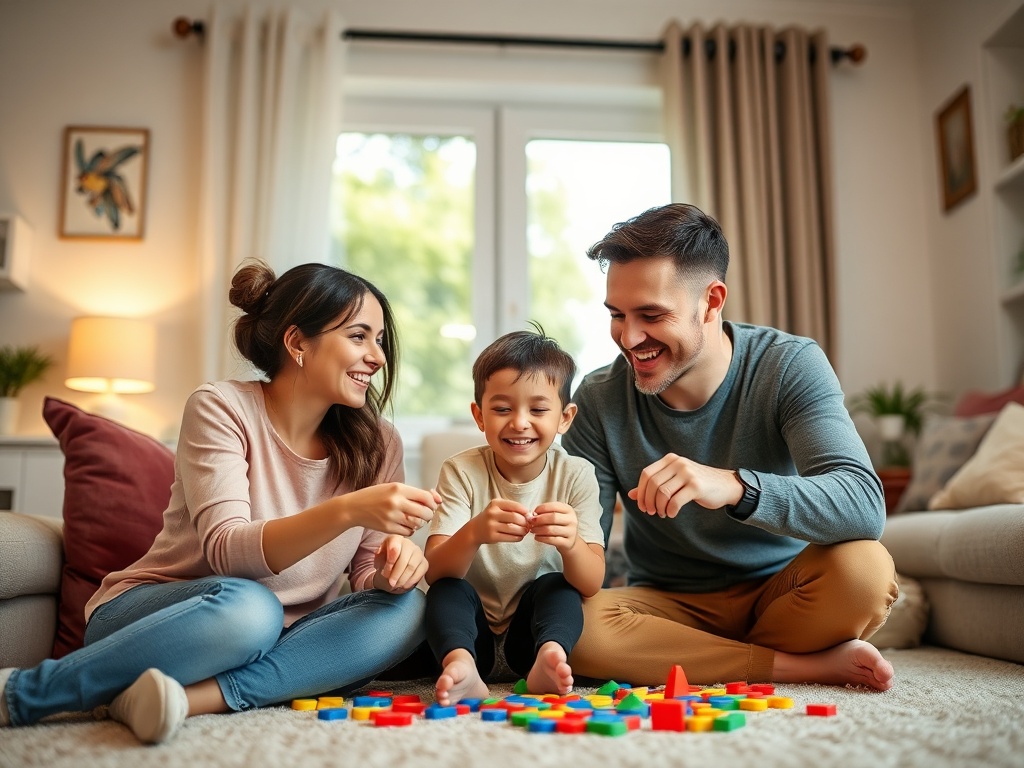 A family sharing a joyful moment together, playing games at home