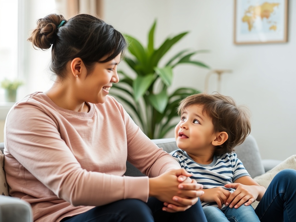 A parent and child engaging in a heartfelt conversation