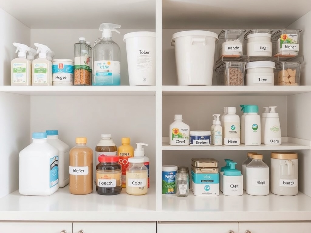 kitchen and bathroom items organized into labeled sections, showing clear categorization