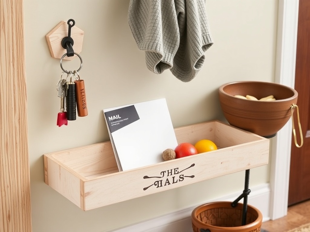 organized entryway with key holder, mail tray, and catch-all bowl for daily essentials