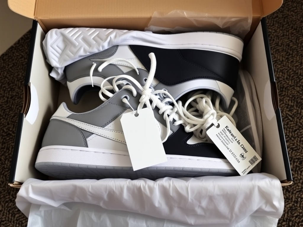 complete sneaker set with box, extra laces, tags, neatly arranged for resale presentation