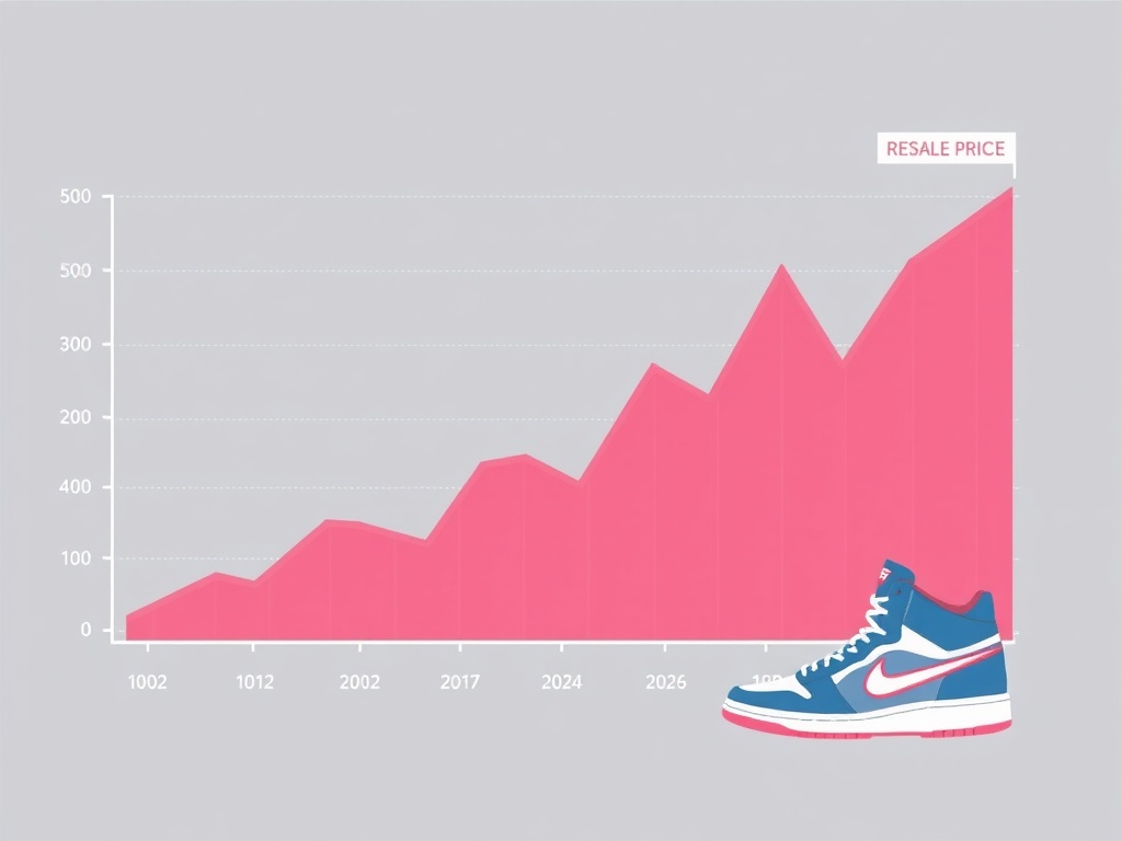 graph showing sneaker resale price curve over time with spikes and dips, stylized modern design