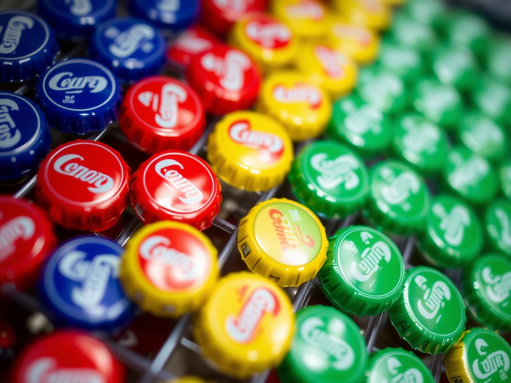 vivid description of an organized display of soda caps in a protective case