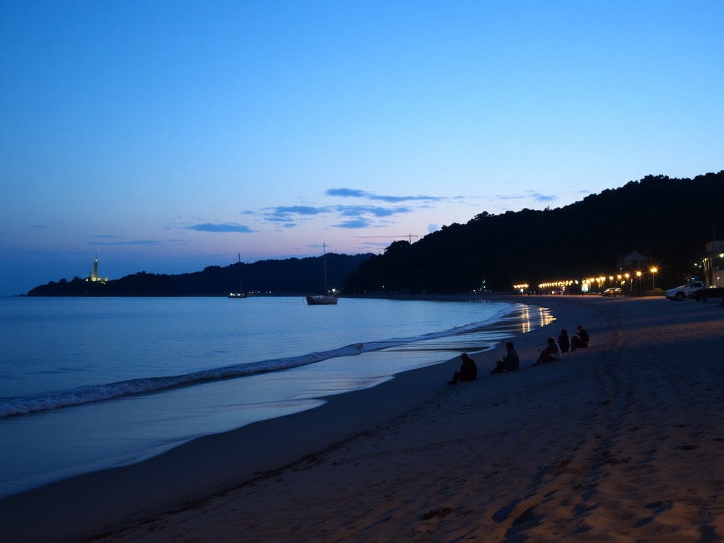 Third Beach calm evening with people sitting quietly near water