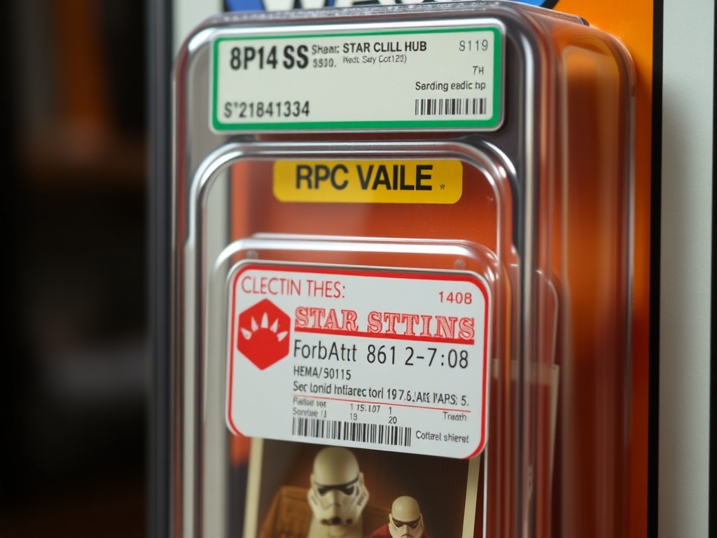 vivid description of a vintage Star Wars toy still in packaging with a clear grading label showing its high value