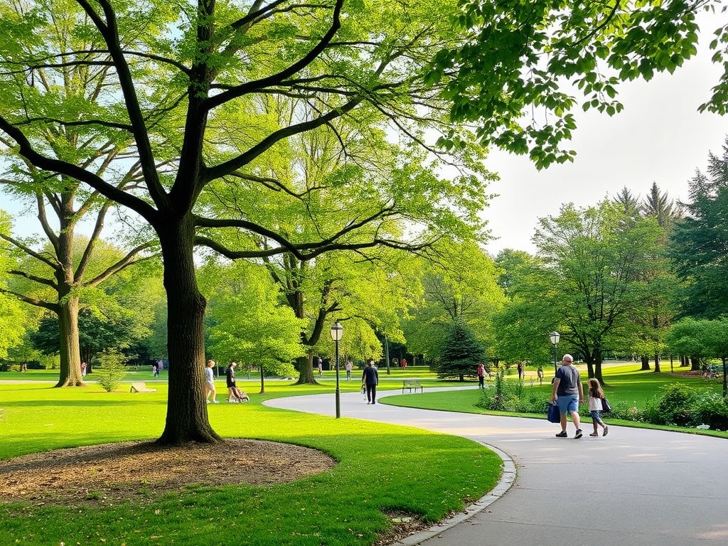 Green park area in St. Catharines with people enjoying nature