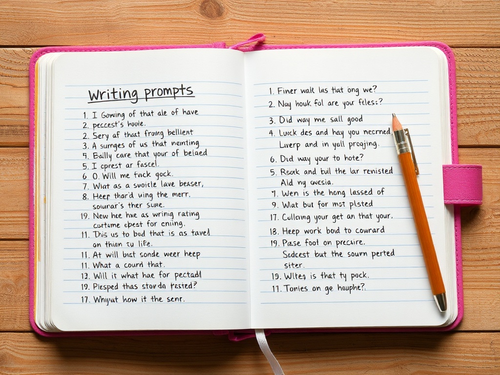 a notebook with a list of writing prompts