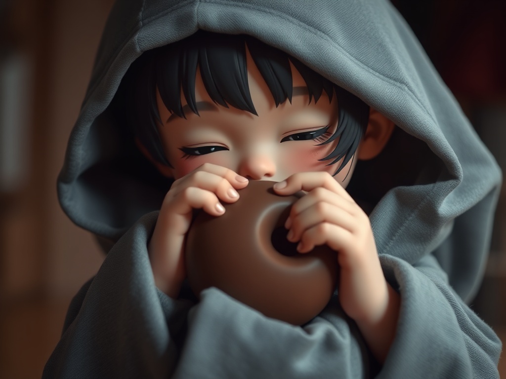 character holding a meaningful object tightly, emotional intensity, shallow depth of field