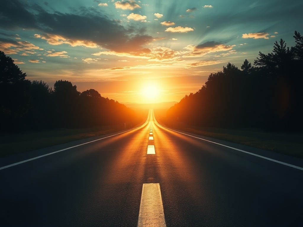 open road disappearing into horizon, symbolizing continuation and curiosity