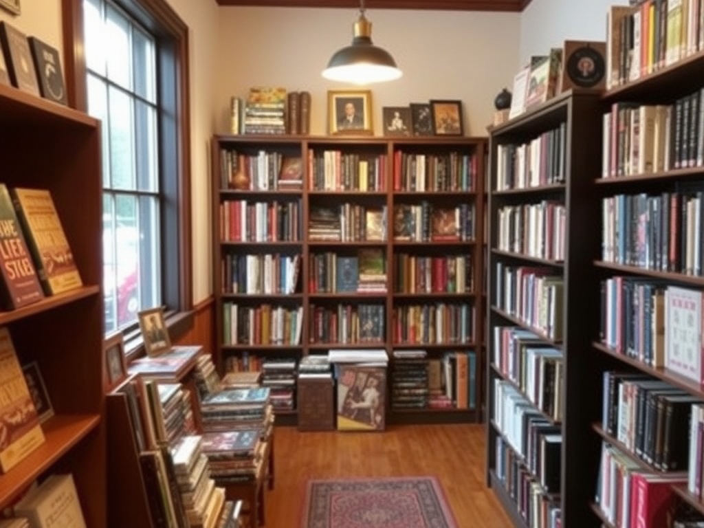 independent bookstore Stratford Ontario shelves cozy reading corner warm wood interior